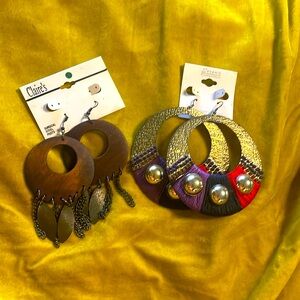 Large hoop earringss! Wooden and metal with dazzling colors and designs